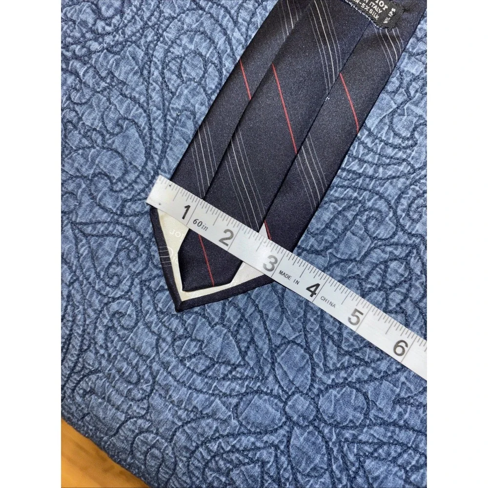 Vtg Christian Dior Striped Tie Logo Black Red Gray Italian Poly / Silk USA Made